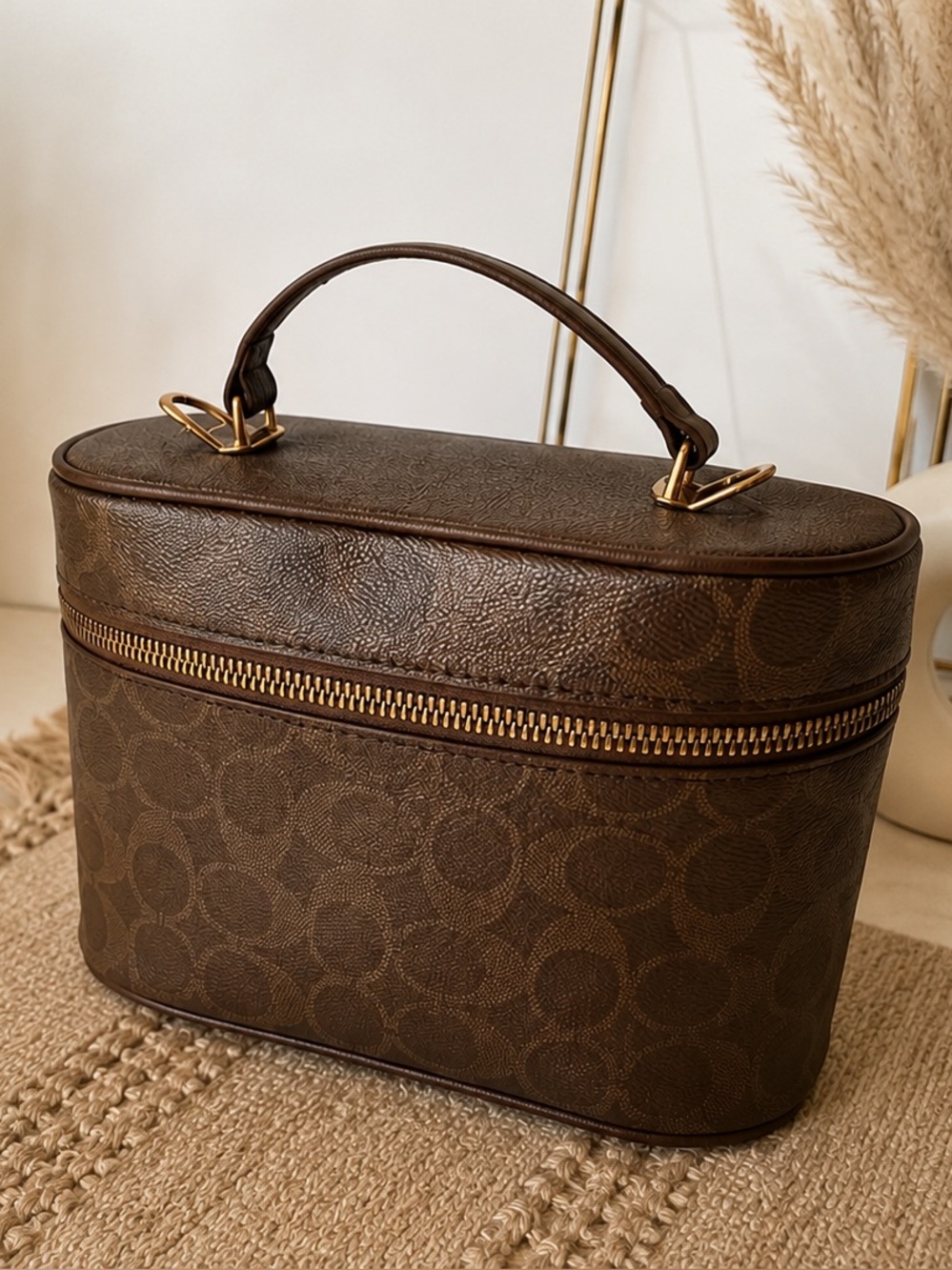 Small Brown Monogram Inspired Cosmetic 
 | Vanity Makeup Bag